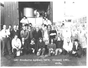 Engineering Department, LRC Products, Lydney 1978. Factory closed 1981. Author 3rd from right, fr row.
